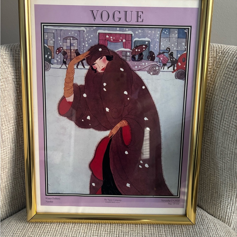 Vogue Winter Fashion Art Print with Gold Frame